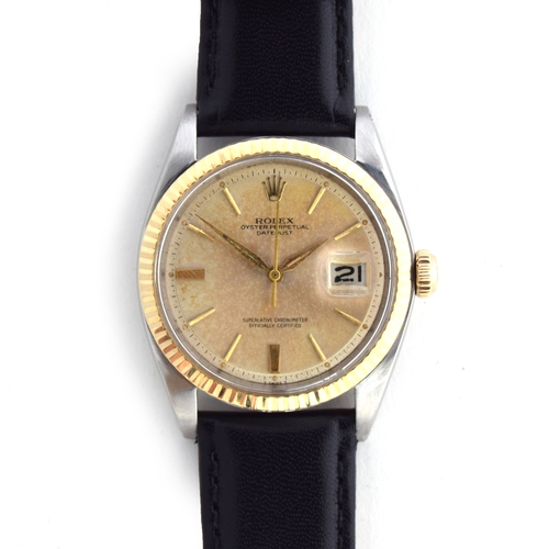 552 - A ROLEX STEEL AND GOLD DATEJUST GENTLEMAN'S WRIST WATCH
Circa 1960s, ref. 1601, stepped silvered dia... 