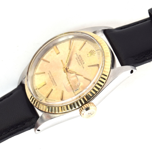 552 - A ROLEX STEEL AND GOLD DATEJUST GENTLEMAN'S WRIST WATCH
Circa 1960s, ref. 1601, stepped silvered dia... 