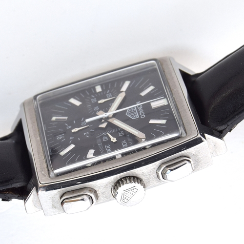 567 - A HEUER MONACO GENTLEMAN'S STEEL AUTOMATIC THREE DIAL CHRONOGRAPH
Black dial with black subsidiary d... 