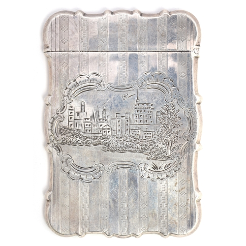 120 - A silver castletop card case, marks rubbed, 8.5x6cm