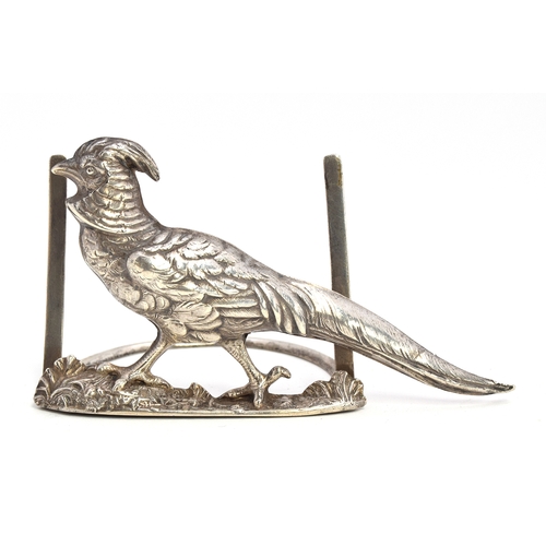 114 - A silver menu holder on the form of a bird, by Charlie Jacques & Frederick Bartholomew, London 1902