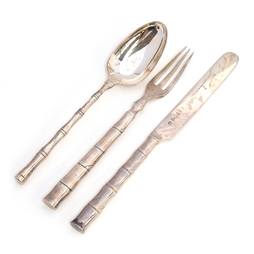 124 - A three piece christening set by William Hutton & Sons, Sheffield 1903, consisting of knife, fork, a... 