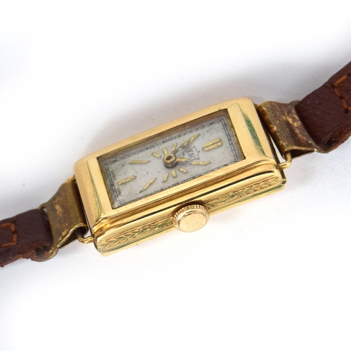 637 - AN EBERHARD LADIES 18CT RECTANGULAR CASED WATCH
Circa 1940s