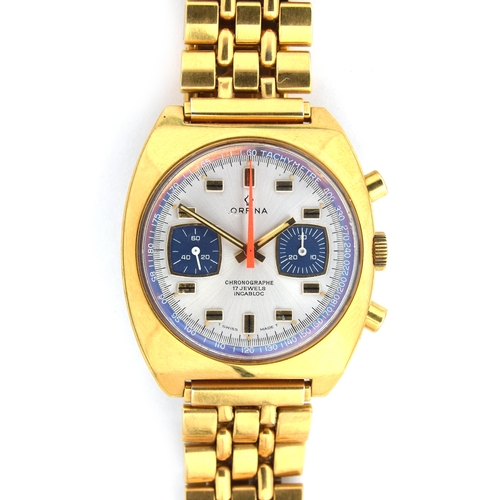 613 - AN ORFINA GENTLEMAN'S STEEL AND GOLD PLATED TWO DIAL CHRONOGRAPH
Circa 1960s/70s, silvered dial with... 