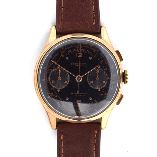 652 - A CHRONOGRAPHE SUISSE GENTLEMAN'S GOLD PLATED TWO DIAL CHRONOGRAPH
Circa 1950s, black dial, tachymet... 