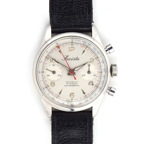 665 - A PRECISTA GENTLEMAN'S STEEL TWO DIAL CHRONOGRAPH
Circa 1960s, silvered dial with Arabic numerals on... 