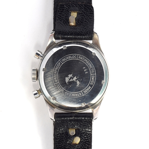 665 - A PRECISTA GENTLEMAN'S STEEL TWO DIAL CHRONOGRAPH
Circa 1960s, silvered dial with Arabic numerals on... 