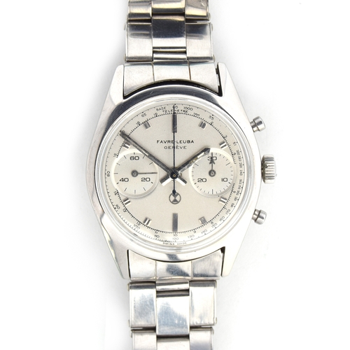 615 - A FAVRE-LEUBA GENTLEMAN'S STEEL TWO DIAL CHRONOGRAPH
Circa 1960s, silvered dial with double baton ma... 