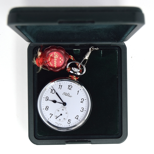 672 - A PERSEO STEEL POCKET WATCH
Dated 1996, white dial, arabic numerals, subsidiary seconds, blued steel... 