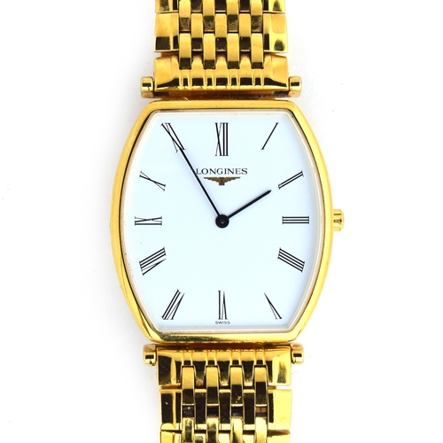 576 - A LONGINES LA GRANDE CLASSIQUE GOLD PLATED GENTLEMAN'S QUARTZ WATCH
Circa 1990s, white dial with pai... 