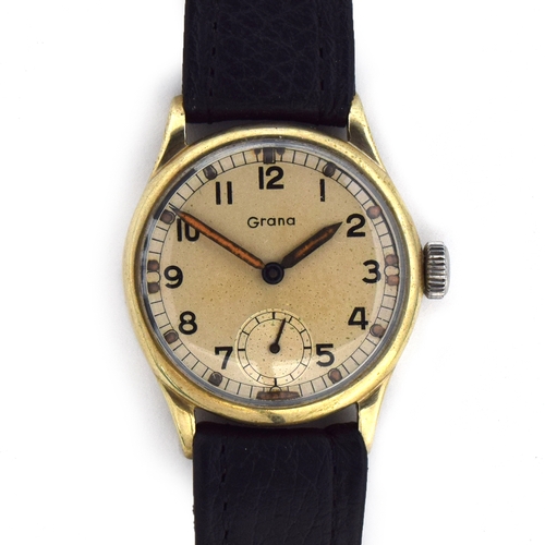 589 - A GRANA ATP STAINLESS STEEL MILITARY WRISTWATCH
Circa 1930s, white dial with Arabic numerals, subsid... 