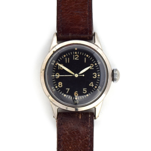 590 - A WALTHAM USA WWII RAF PILOTS WATCH
Circa 1930s, black dial with luminous Arabic numerals
Movement: ... 