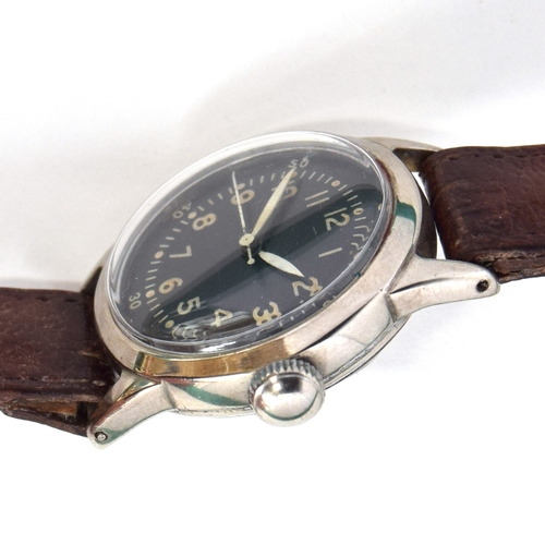 590 - A WALTHAM USA WWII RAF PILOTS WATCH
Circa 1930s, black dial with luminous Arabic numerals
Movement: ... 