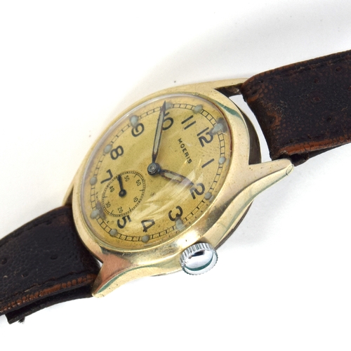 591 - A MOERIS ATP MILITARY WRIST WATCH
Circa 1930s, white dial with subsidiary seconds, Arabic numerals
M... 