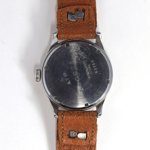 592 - A UNITAS ATP MILITARY STEEL WRIST WATCH
Circa 1930s, case in original unpolished condition, and dial... 