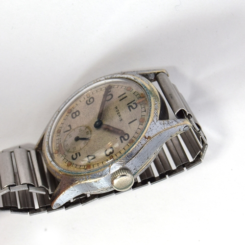 593 - A MOERIS ATP MILITARY WRIST WATCH
Circa 1930s, white dial with subsidiary seconds, Arabic numerals
M... 