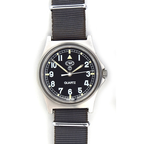 598 - A CWC W10 QUARTZ MILITARY STEEL WRIST WATCH
Dated 1998, the case engraved with broad arrow and W10 6... 