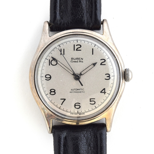 654 - A BUREN GRAND PRIX RARE PENDULUM AUTOMATIC GENTLEMAN'S STEEL WRIST WATCH
Circa 1950s, cream dial wit... 