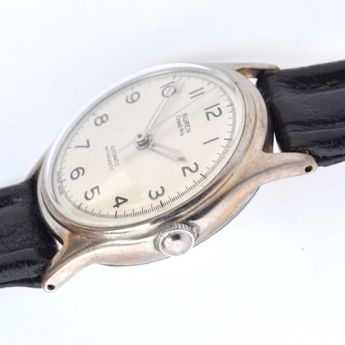 654 - A BUREN GRAND PRIX RARE PENDULUM AUTOMATIC GENTLEMAN'S STEEL WRIST WATCH
Circa 1950s, cream dial wit... 