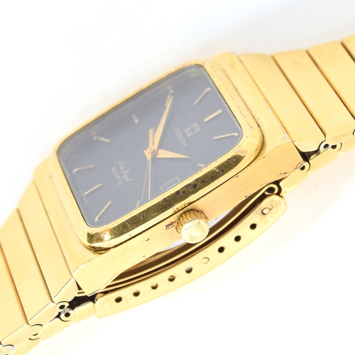 608 - A ZENITH PORT ROYAL STEEL AND GOLD PLATED QUARTZ WRIST WATCH 
Circa 1970s, black dial, raised gold b... 