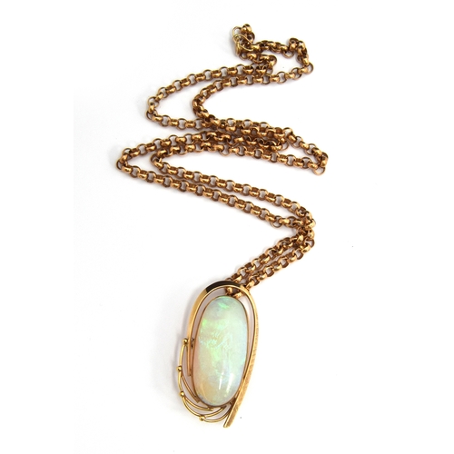 63 - Large opal pendant set in 9ct gold with 9ct chain, gross weight 36g