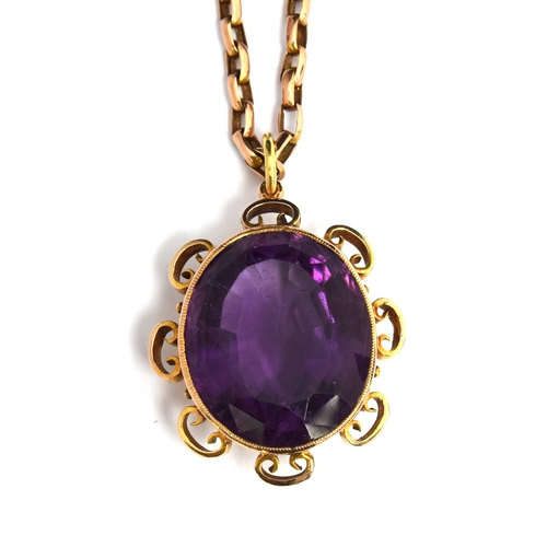 70 - A 9ct gold Amethyst pendant and chain, gross weight 13.3g