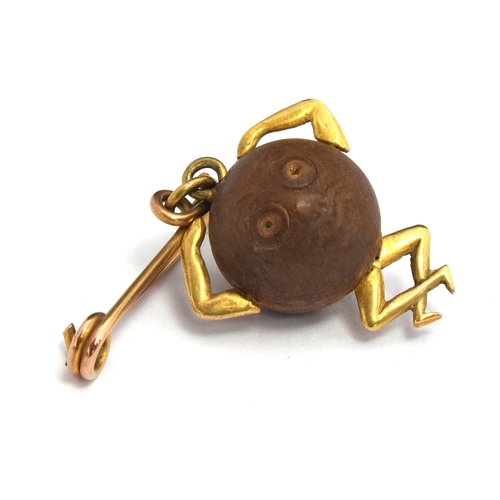 78 - A WWI wooden and 9ct gold mounted 'Touch Wud' lucky charm - they were given to soldiers during the w... 