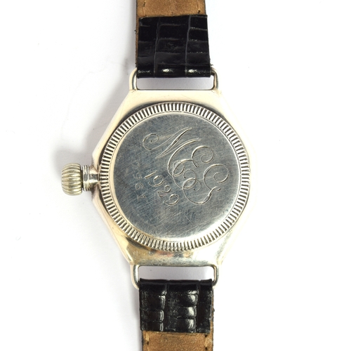 546 - A ROLEX OYSTER SILVER GENTLEMAN'S WRIST WATCH
Dated 1929, ref. 7961, porcelain dial with black Arabi... 