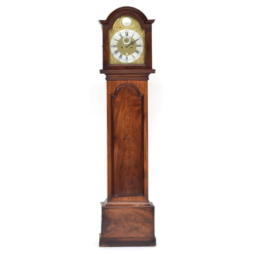 732 - A mahogany longcase clock, the silvered chapter ring with roman numeral hours and Arabic seconds, su... 