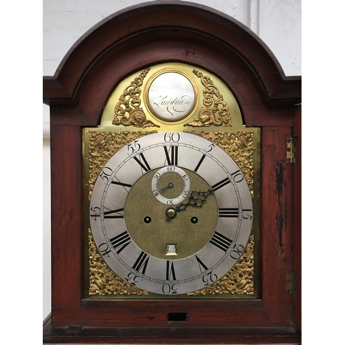 732 - A mahogany longcase clock, the silvered chapter ring with roman numeral hours and Arabic seconds, su... 