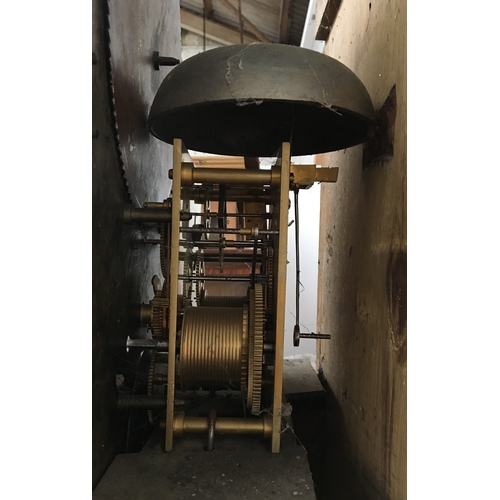 733 - A longcase clock by C E Lashmore, Gloucester, the domed oak case with broken pediment, profusely car... 