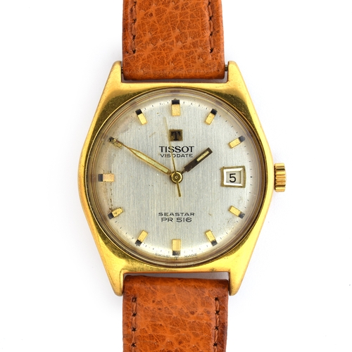 604 - A TISSOT VISODATE SEASTAR PR516 GENTLEMAN'S STEEL AND GOLD PLATED WATCH
Circa 1960s, silvered dial w... 