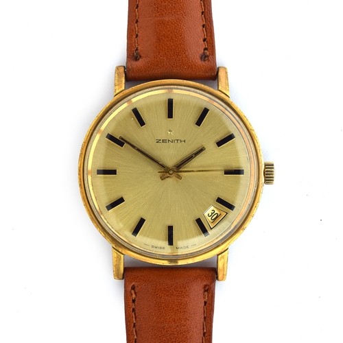 607 - A ZENITH GOLD FILLED GENTLEMAN'S WRIST WATCH 
Circa 1960s, gold coloured dial, straight hands, raids... 