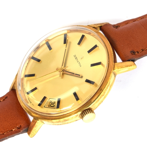 607 - A ZENITH GOLD FILLED GENTLEMAN'S WRIST WATCH 
Circa 1960s, gold coloured dial, straight hands, raids... 