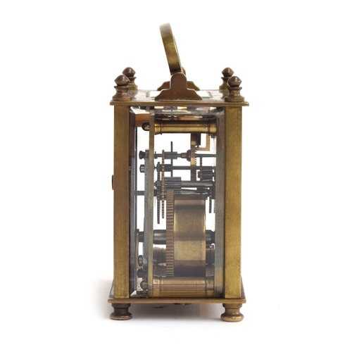 729 - 19th century brass carriage clock with leather bound travelling case. Clock made in Paris, maker Han... 