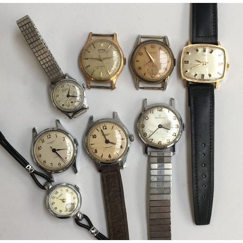 719 - A mixed lot of eight wrist watches, to include Ingesol, Services, and Timex