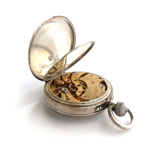 42 - A silver keyless pocket watch by Ulysse Nardin, Roman numerals to white dial, with subsidiary second... 