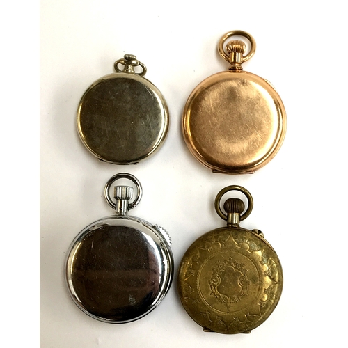 48 - A gold plated hunter pocket watch; a Nero Lamania pocket stopwatch; a Superior Railway Timekeeper po... 