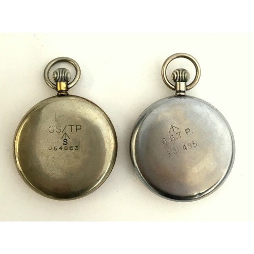 50 - Two military interest pocket watches: the first with yellowed dial with Arabic numerals, orange on t... 