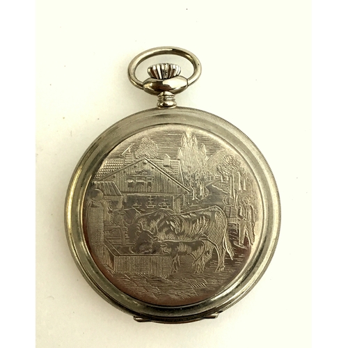 51 - A modern Jean Pierre pocket watch, the dial with Roman numerals decorated with figures and cows, the... 