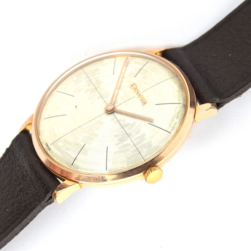 582 - A BULOVA ROSE GOLD FILLED GENTLEMAN'S WRIST WATCH
Circa 1960s, slate dial, cross hair, straight hand... 