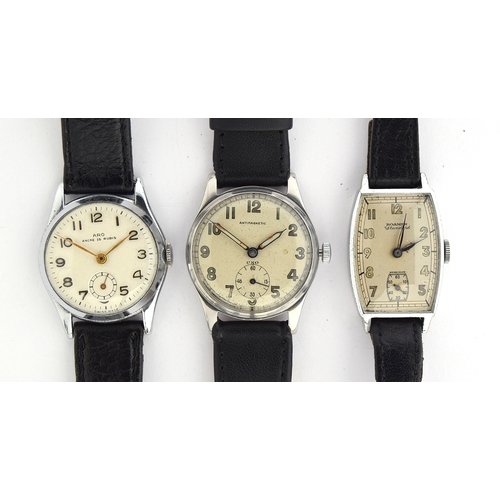 620 - THREE GENTLEMAN'S STEEL WATCHES
One Roamer, one Aro, and one Uno