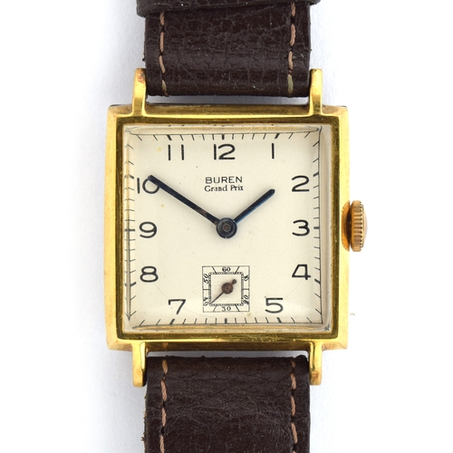 655 - A BUREN GRAND PRIX GENTLEMANS WRIST WATCH
Circa 1950s, white dial, blued steel straight hands, subsi... 