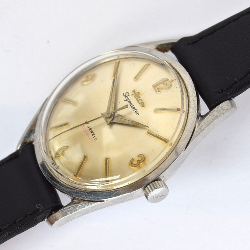 689 - A FELCA SKYMASTER STEEL WRIST WATCH 
Circa 1950s, Silvered dial, dagger hands, baton markers, arabic... 