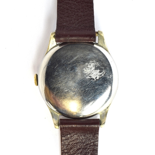 690 - A LEMANIA GENTLEMAN'S WRIST WATCH 
Circa 1950s, silvered dial, patinated, luminous sword hands, arab... 