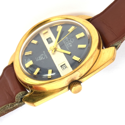 693 - A BULER BULLDOG GENTLEMAN'S STEEL AND GOLD PLATED DAY DATE WATCH
Circa 1970s
Movement: 21J manual
Ca... 