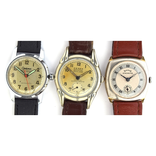 696 - THREE GENTLEMAN'S 1950s MANUAL WATCHES
Services Winchester; Fear's Bristol; Optima