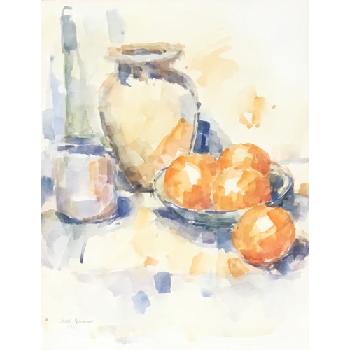 302A - Sarah Spackman RBA (b.1958), Still Life of Oranges, oil on board, signed and dated in pencil 1984 lo... 