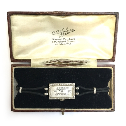 682 - Ladies vintage cocktail watch with diamond bezel, box marked AA Julius Diamond Merchant