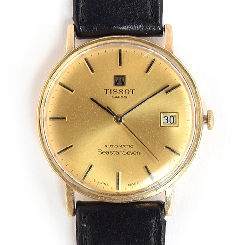 600A - A TISSOT SEASTAR SEVEN 9CT GOLD GENTLEMAN'S WRIST WATCH
Circa 1960s, gold dial, batons markers with ... 